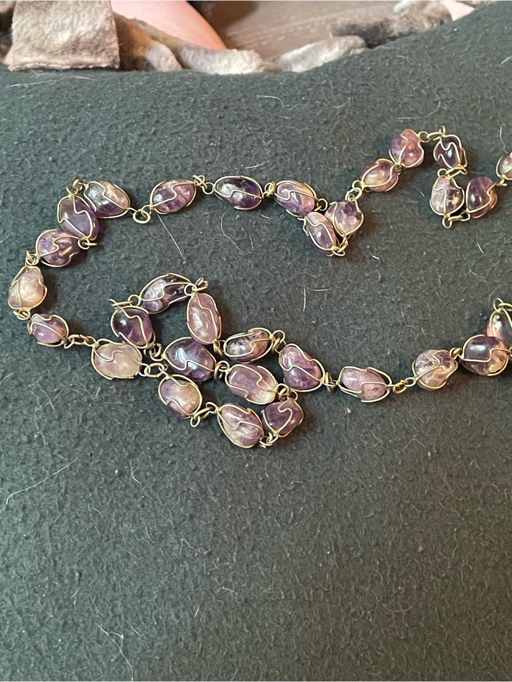 Amethyst Purple Wire-Wrapped Stone Necklace 34” - Picture 9 of 9